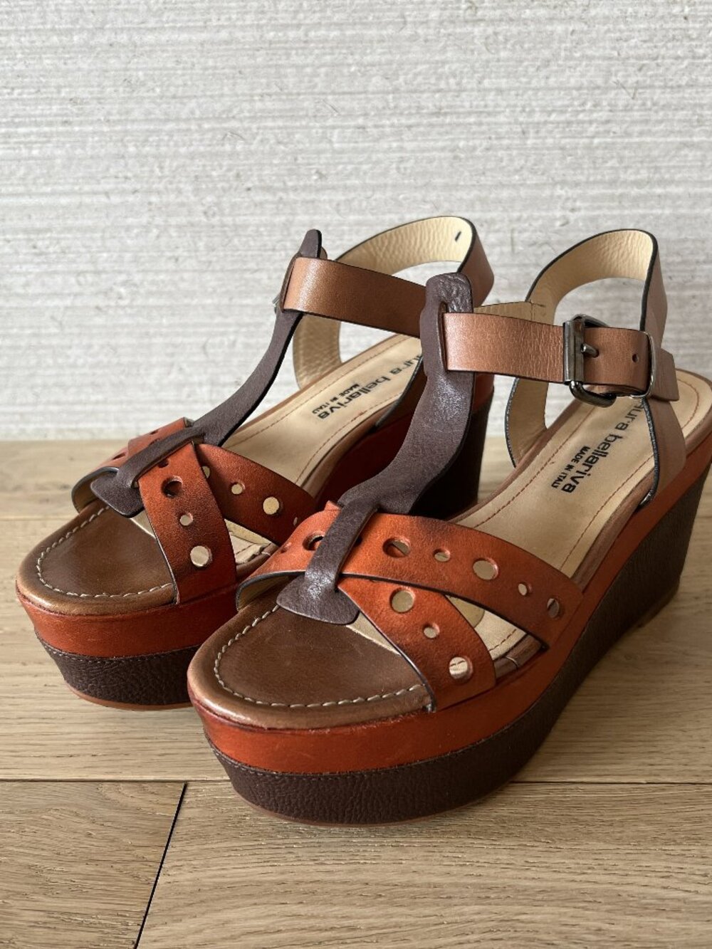 Laura Bellariva Vacchetta Roccia Orange Leather Platform Sandals, Size 37/US 7